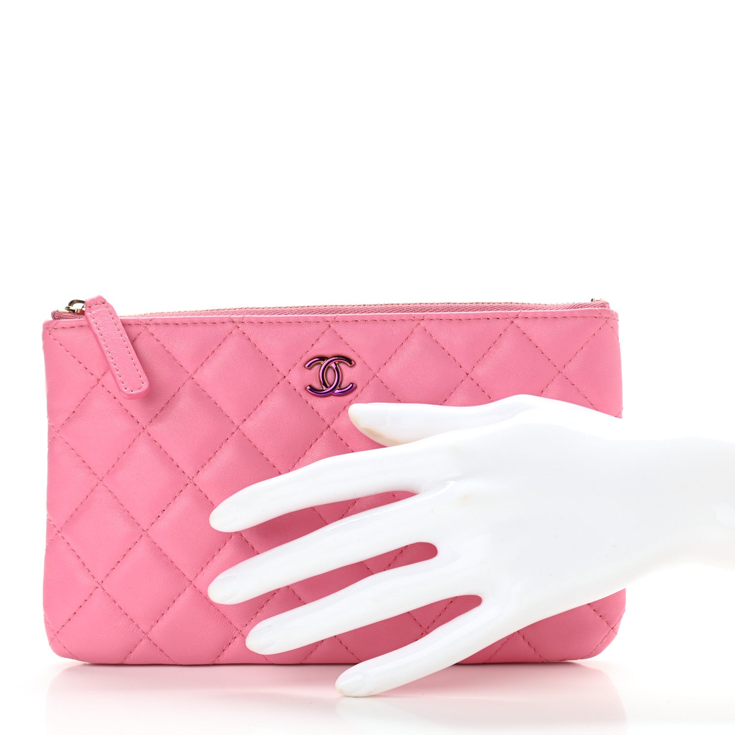 Chanel Lambskin Quilted Zipped Pouch Pink Yellow 2 of 7