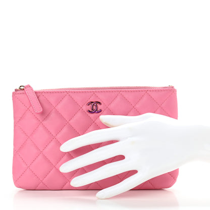 Chanel Lambskin Quilted Zipped Pouch Pink Yellow 2 of 7