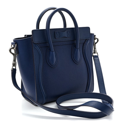 Celine Drummed Calfskin Nano Luggage Indigo 3 of 11