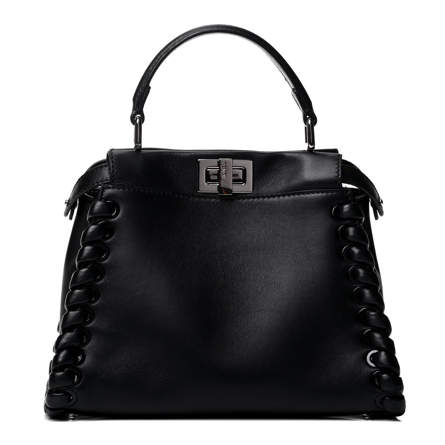 Fendi Nappa Lace Up Mini Peekaboo Iconic Satchel Black 1 of 9