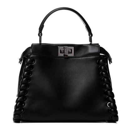 Fendi Nappa Lace Up Mini Peekaboo Iconic Satchel Black 1 of 9