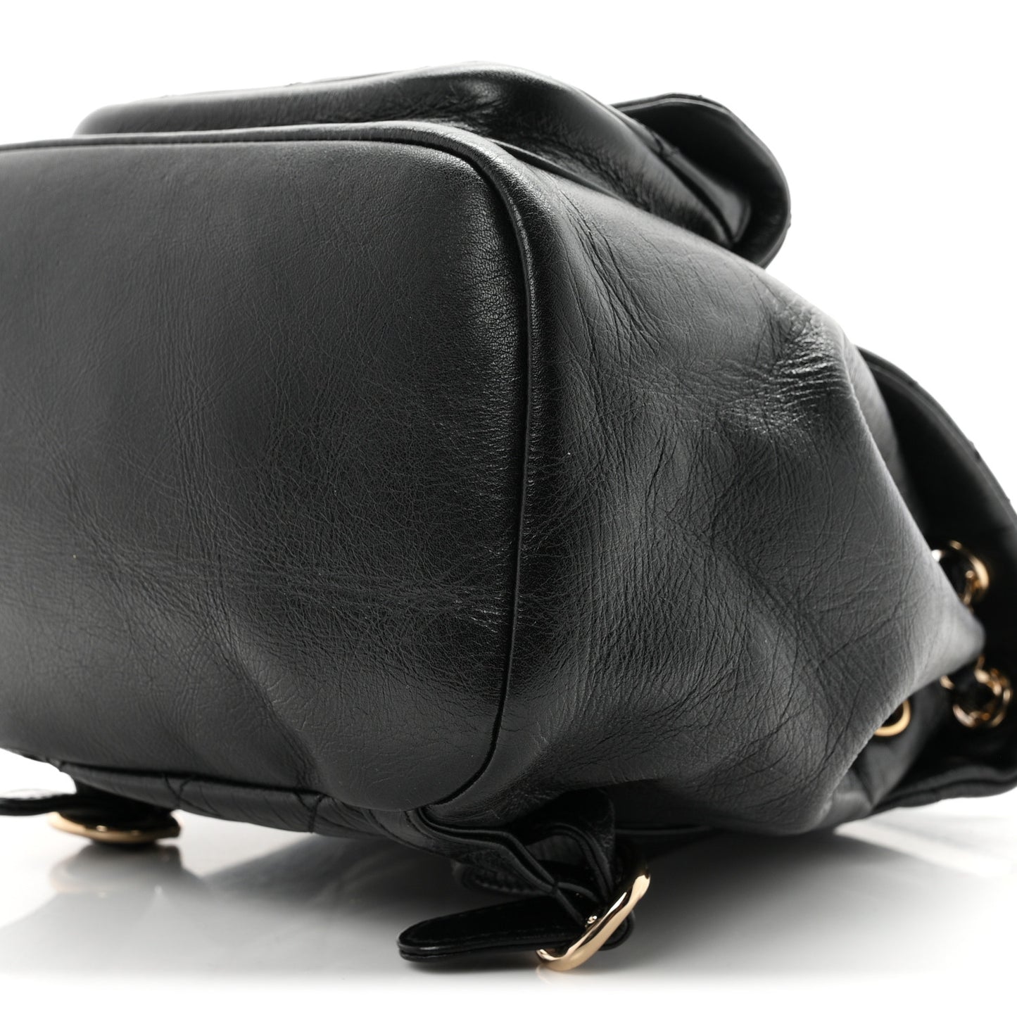 Glazed Aged Calfskin Quilted Small Duma Drawstring Backpack Black