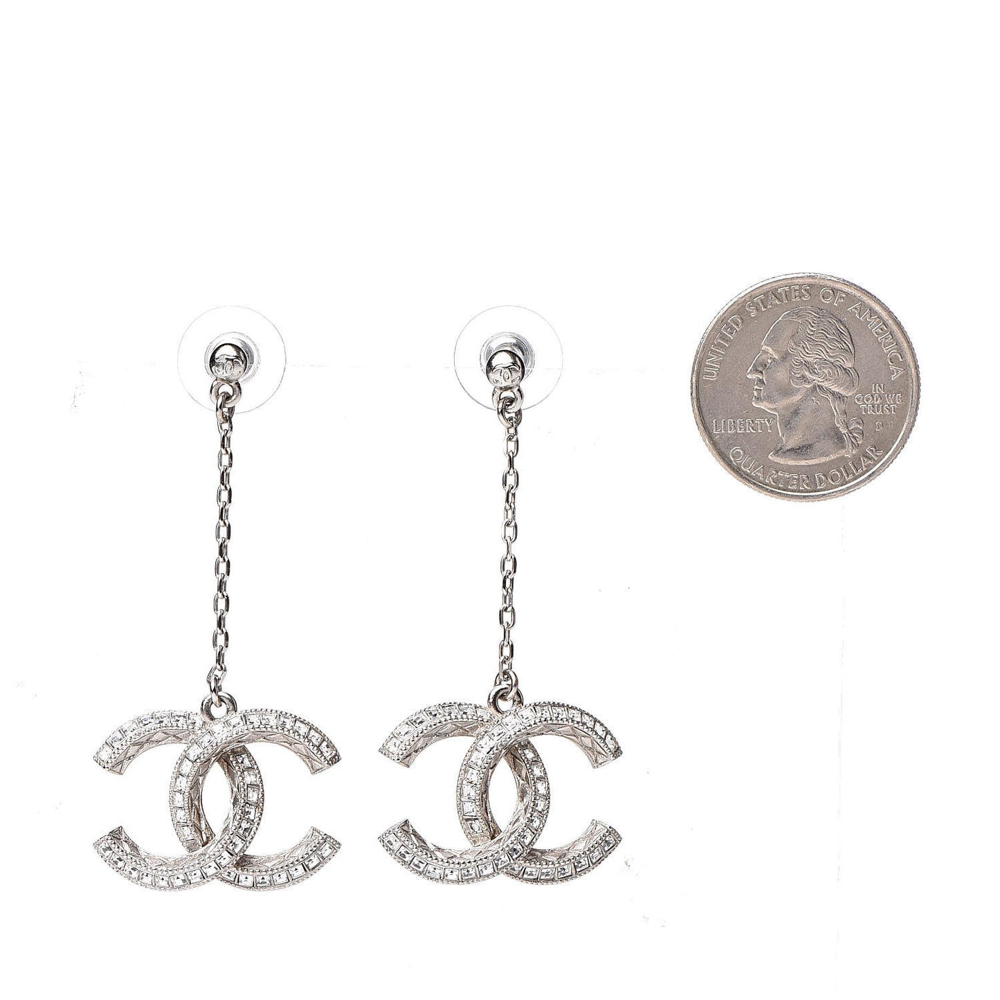 Baguette Crystal CC Drop Earrings Silver