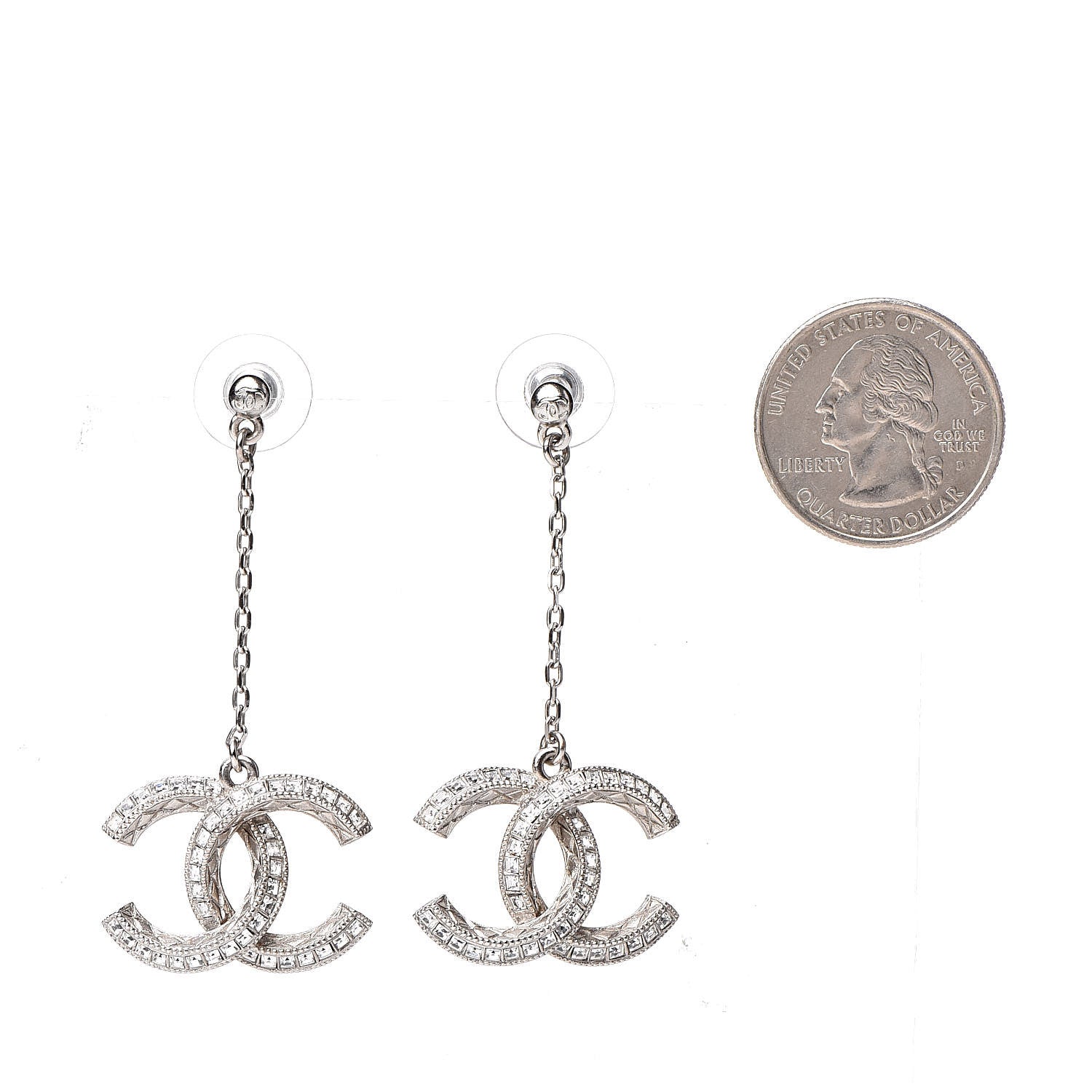 Chanel Baguette Crystal CC Drop Earrings Silver 2 of 5