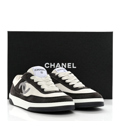 Chanel Suede Kidskin Womens CC Sneakers 38 Black White 9 of 9