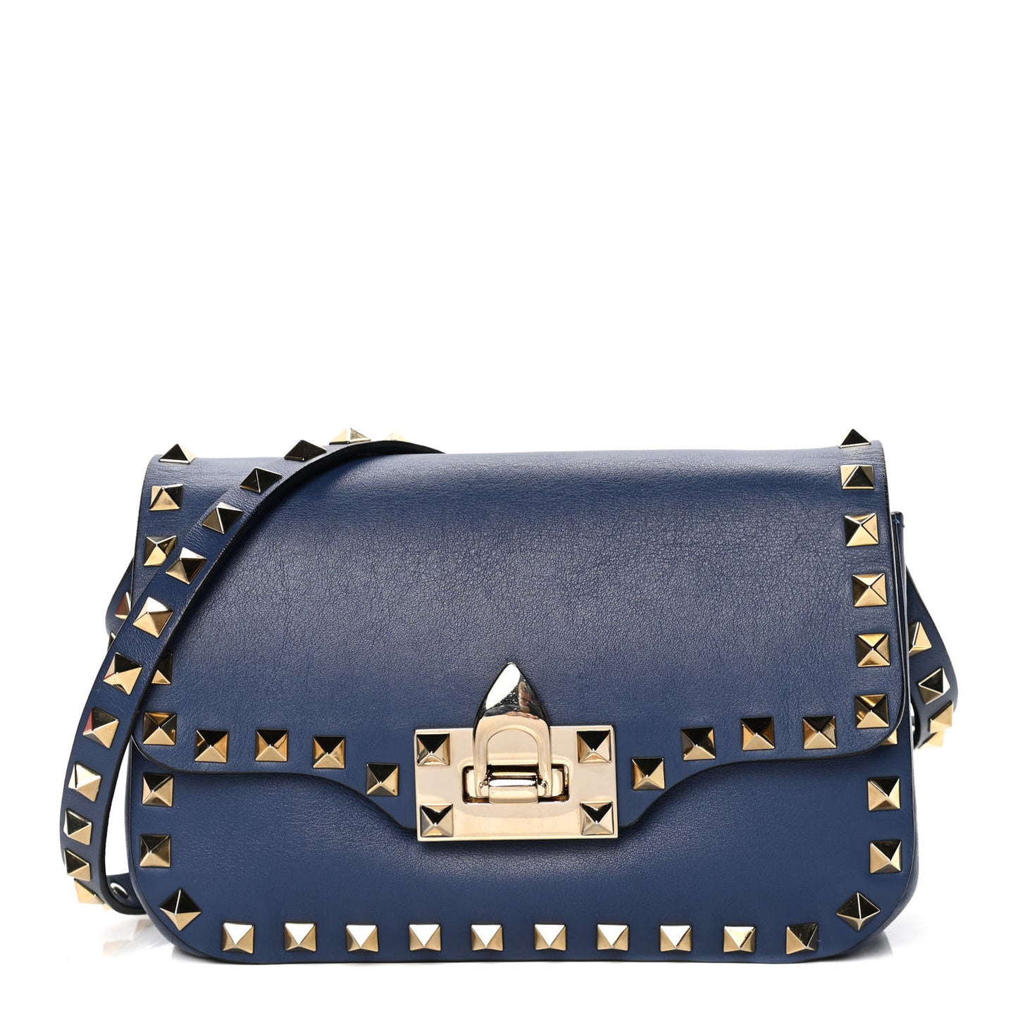 Vitello Mini Rockstud Flap Saddle Crossbody Bag Indigo