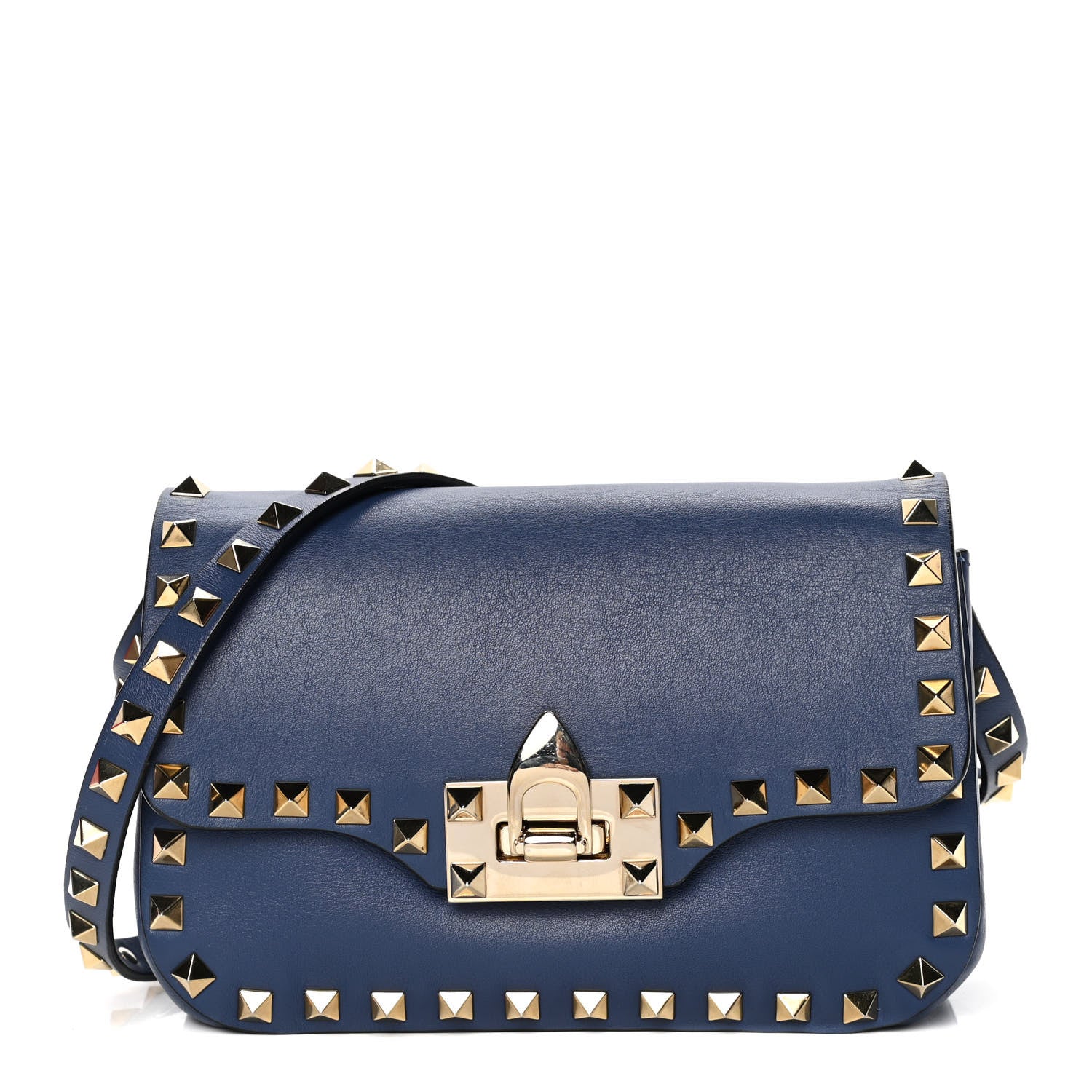 Valentino Garavani Vitello Mini Rockstud Flap Saddle Crossbody Bag Indigo 1 of 9