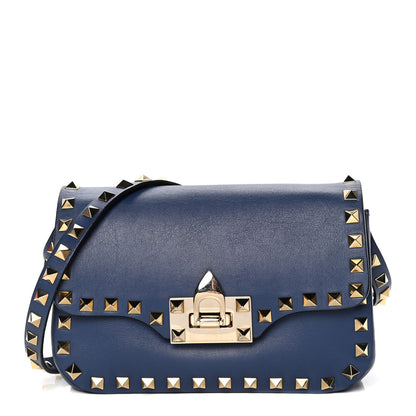 Valentino Garavani Vitello Mini Rockstud Flap Saddle Crossbody Bag Indigo 1 of 9