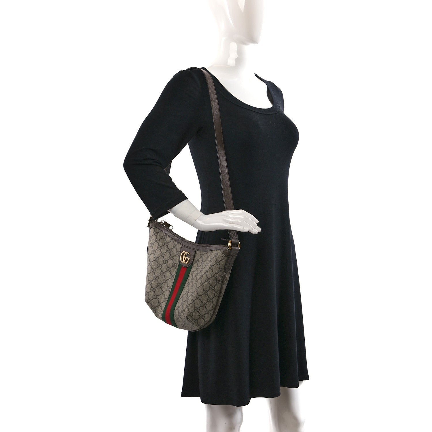 Gucci GG Supreme Monogram Web Small Ophidia Half Moon Hobo Brown 2 of 11