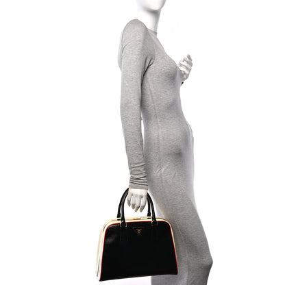 Prada Saffiano Vernice Pyramid Bag Black White Rosso 2 of 11