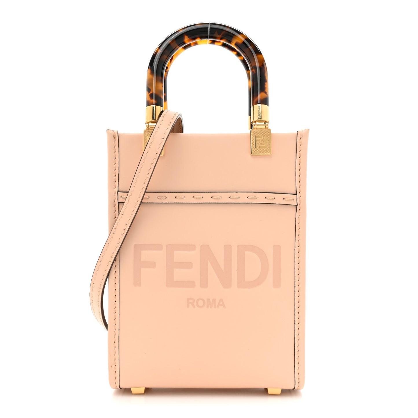 Vitello King Plexiglass Logo Embossed Mini Fendi Sunshine Shopper Tote Light Rose