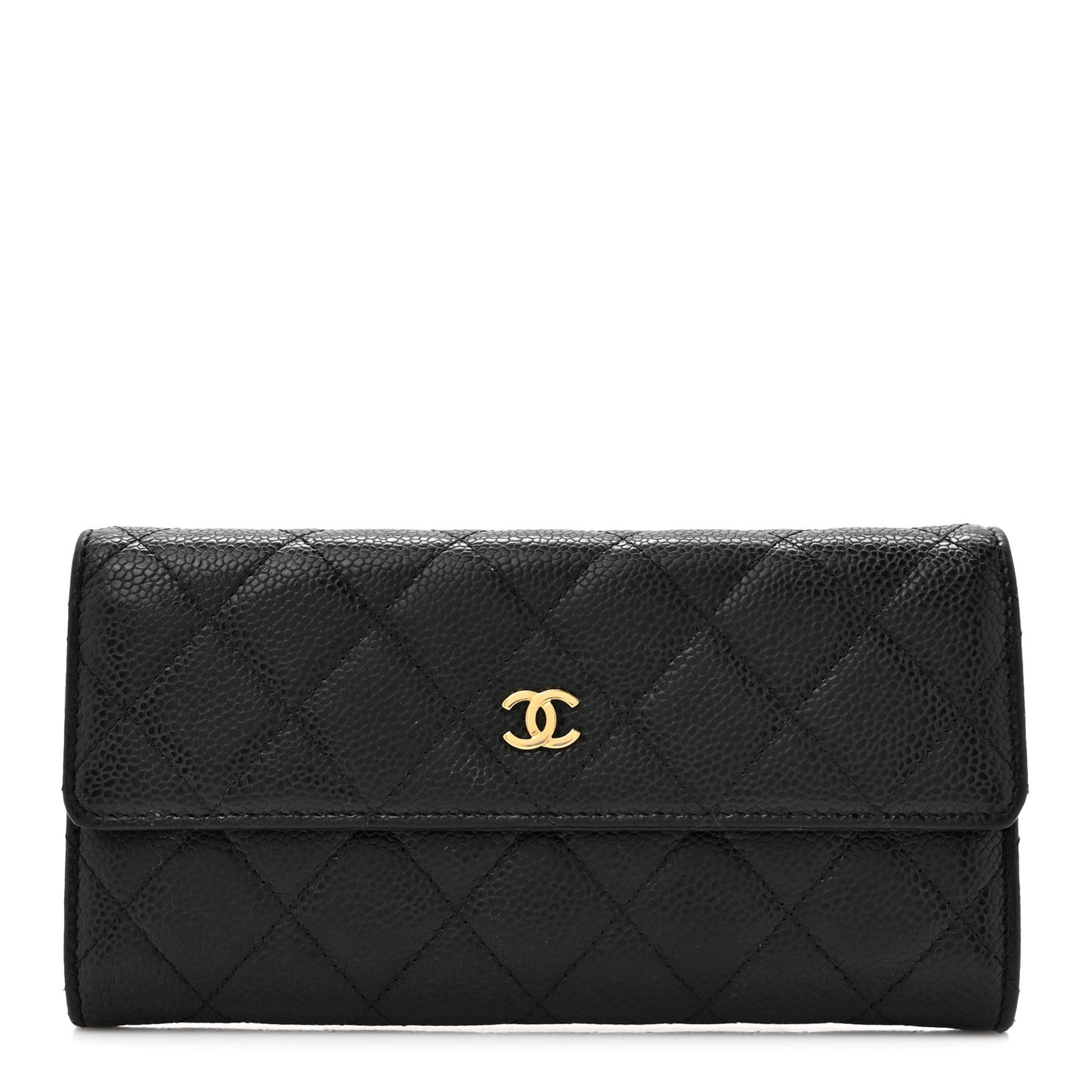 Caviar Quilted Large Gusset Flap Wallet Black