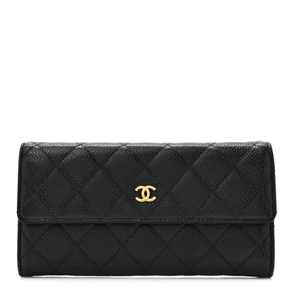 Chanel Caviar Quilted Large Gusset Flap Wallet Black 1 of 12
