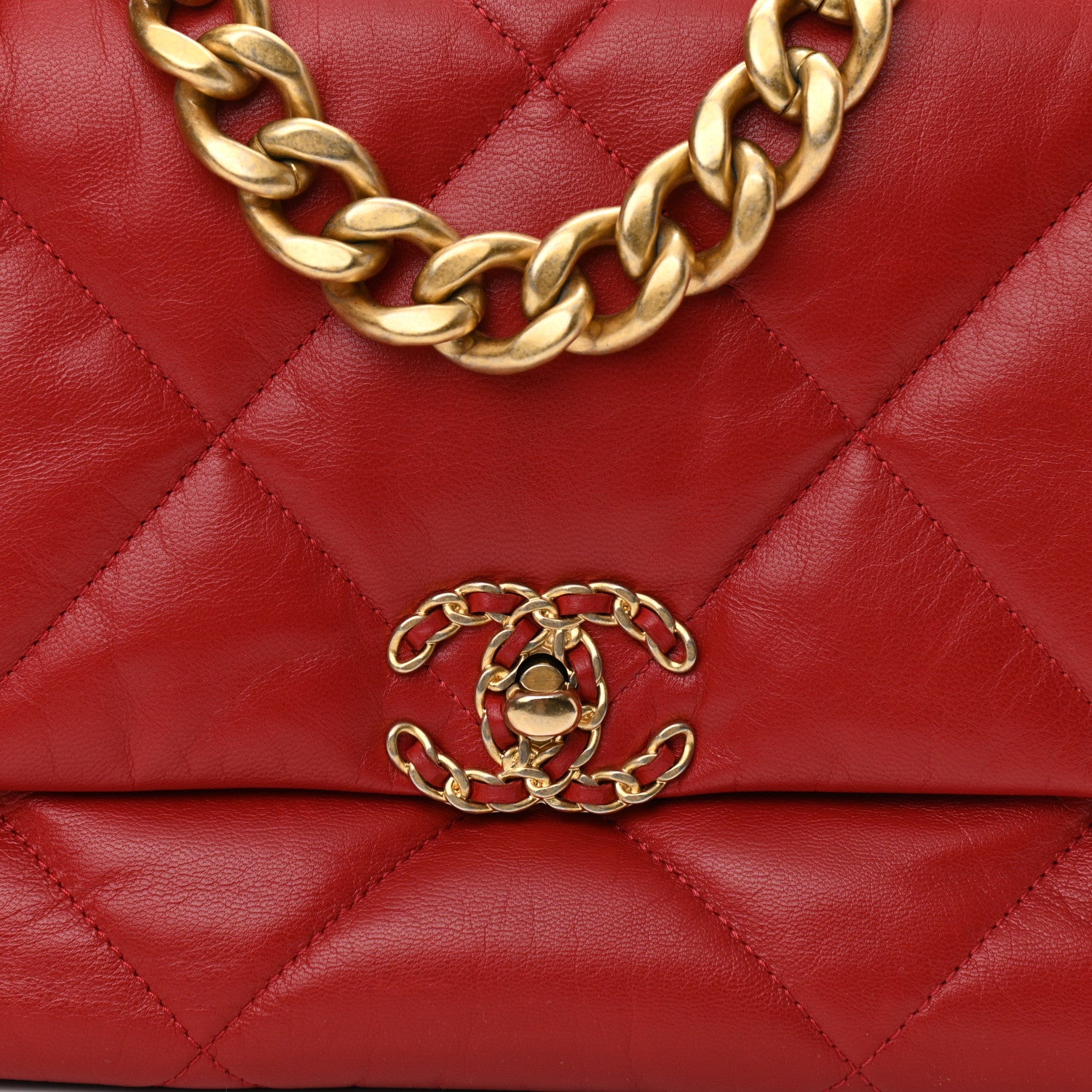 Chanel Goatskin Quilted Large Chanel 19 Flap Red 8 of 10
