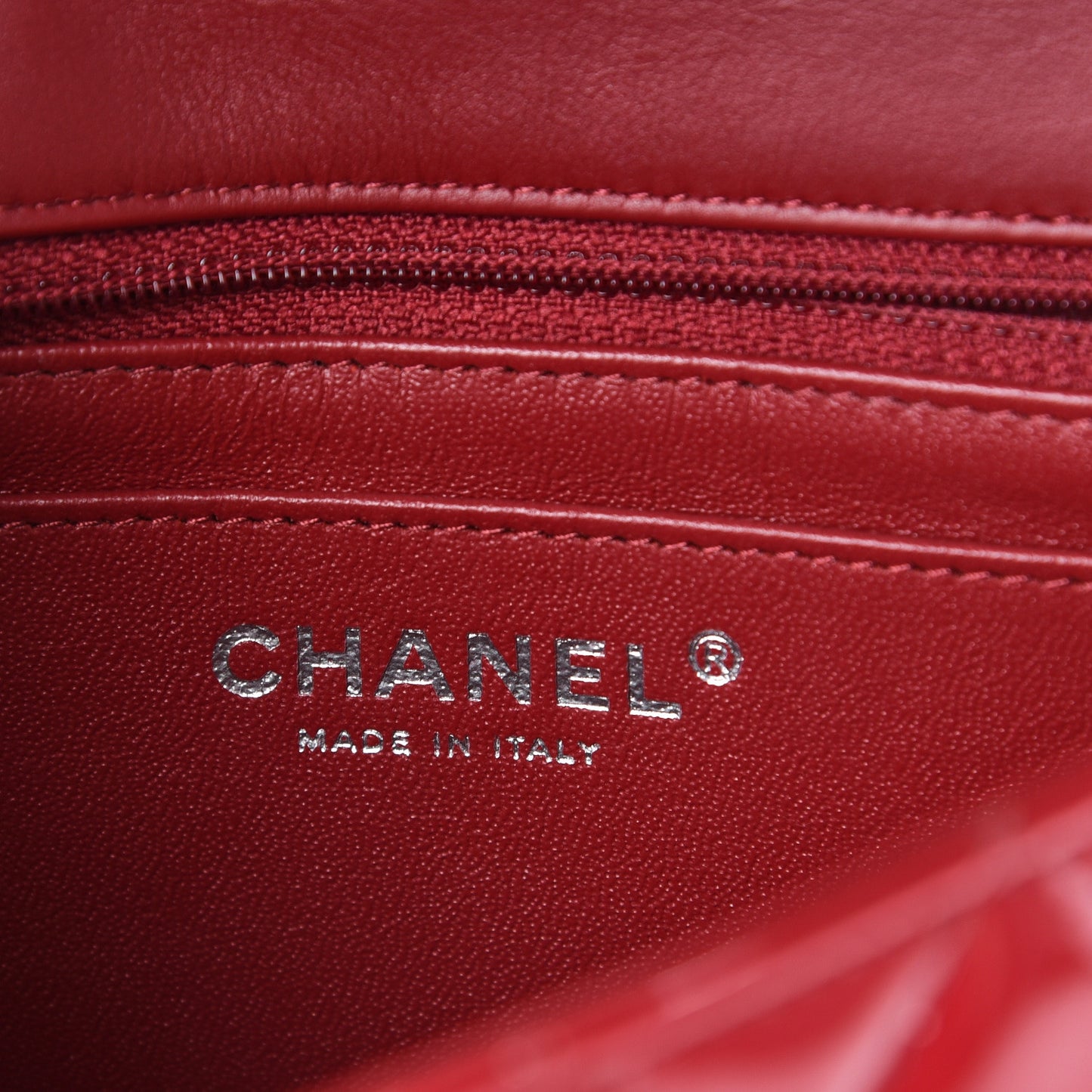 Patent Calfskin Quilted Mini Rectangular Flap Red