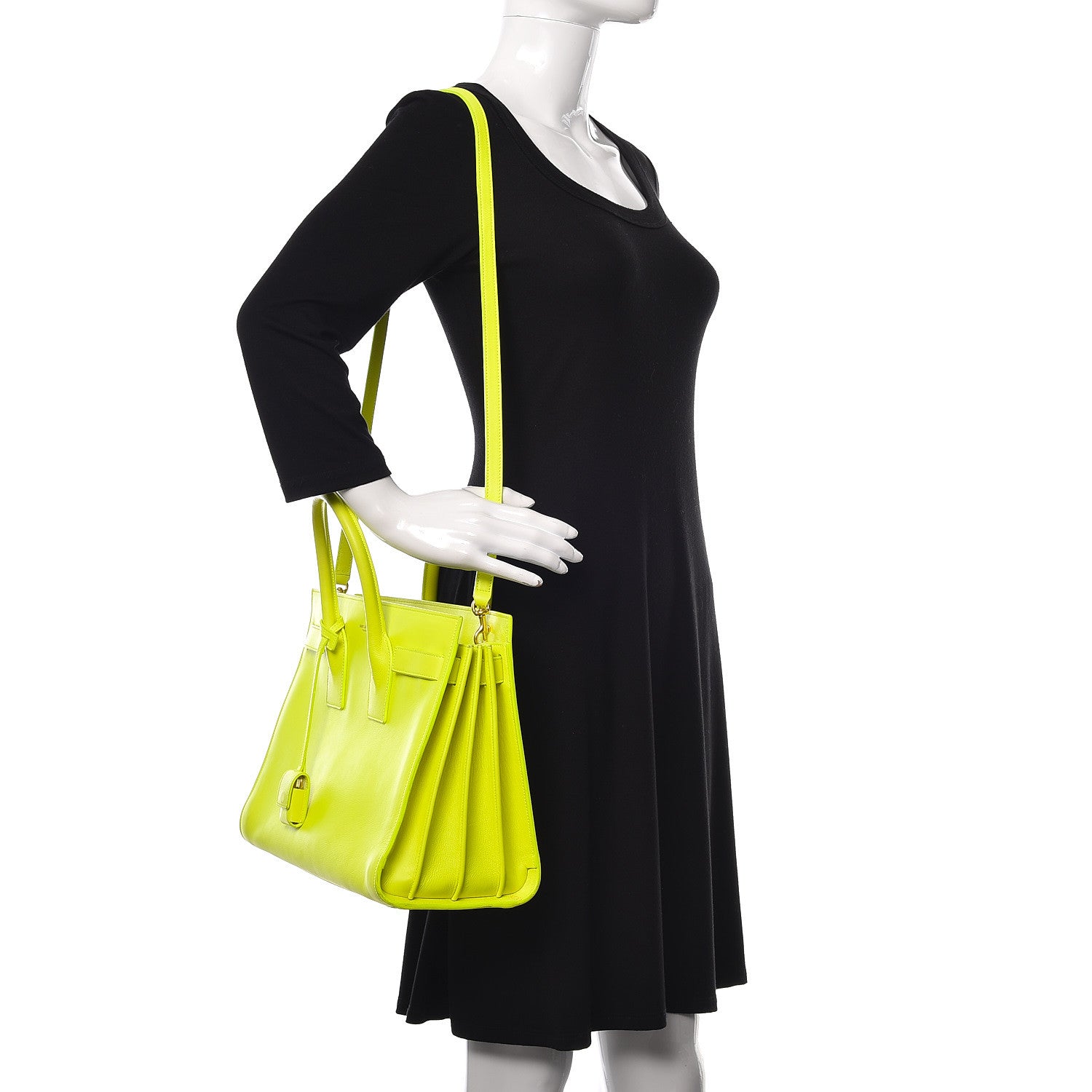 Saint Laurent Calfskin Small Sac De Jour Bag Neon Yellow 2 of 15