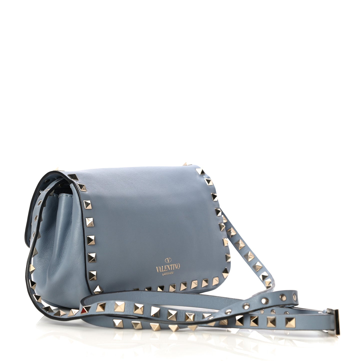 Vitello Mini Rockstud Flap Saddle Crossbody Bag London Stone