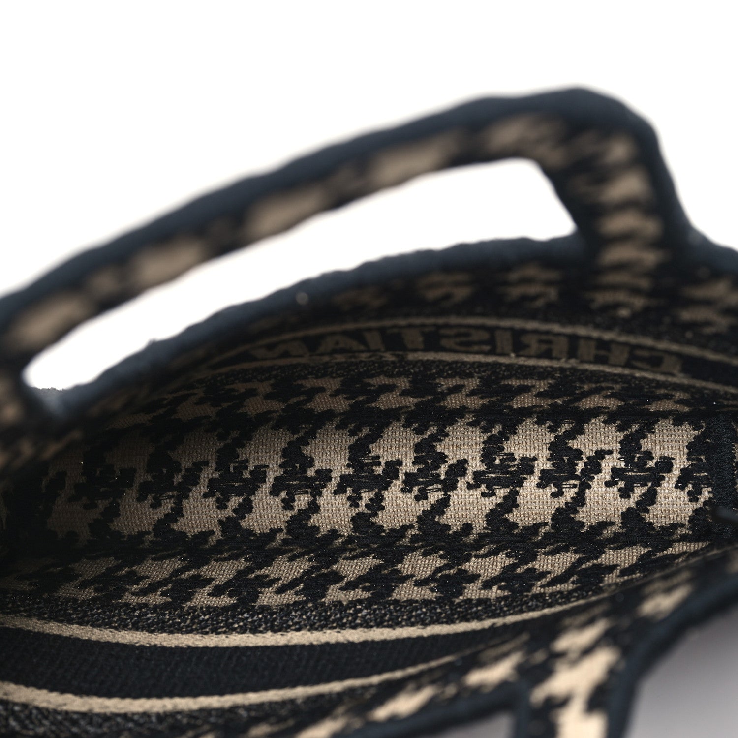 Christian Dior Canvas Houndstooth Embroidered Mini Book Tote Black 5 of 14