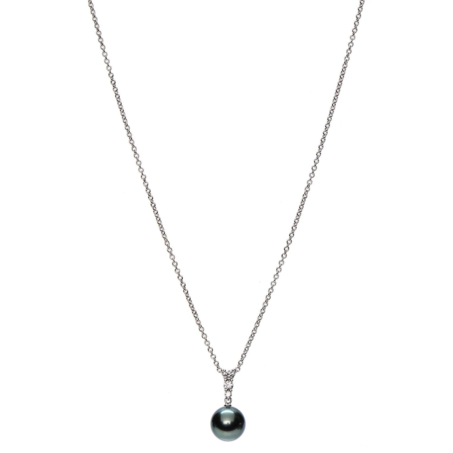 18K White Gold Diamond Black South Sea Pearl 10mm Morning Dew Pendant Necklace