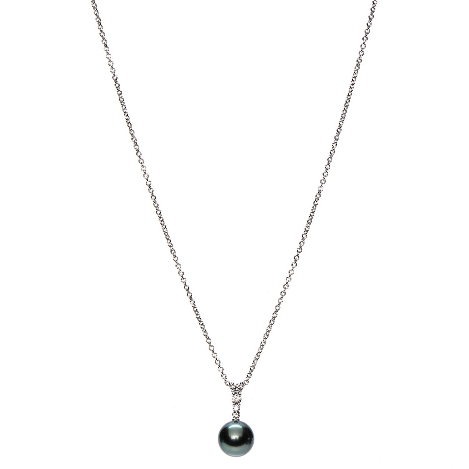 Mikimoto 18K White Gold Diamond Black South Sea Pearl 10mm Morning Dew Pendant Necklace 1 of 6