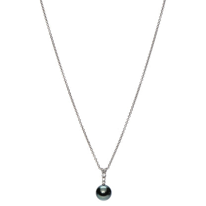 Mikimoto 18K White Gold Diamond Black South Sea Pearl 10mm Morning Dew Pendant Necklace 1 of 6