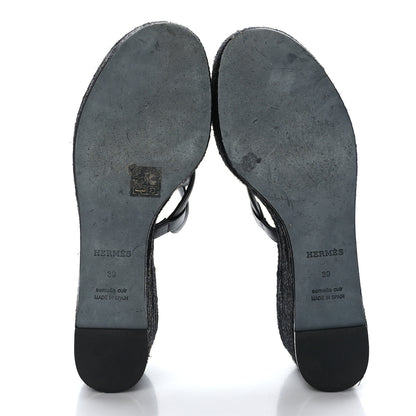 Hermes Nappa Ithea Espadrille Wedge Sandals 39 Black 5 of 8