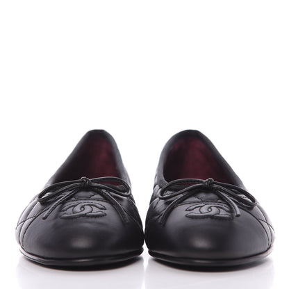 Chanel Aged Calfskin Quilted CC Cap Toe Ballerina Flats 37.5 Black 2 of 11