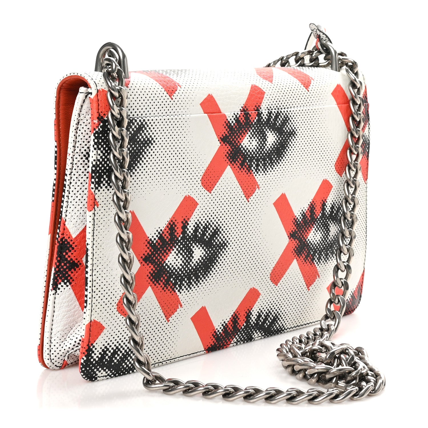 Prada Vitello Daino Eye Inside Lock Flap Chain Shoulder Bag Bianco Arancio 3 of 9