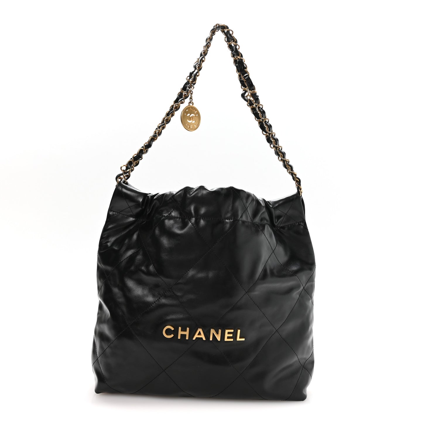 Shiny Calfskin Quilted Small Chanel 22 Black