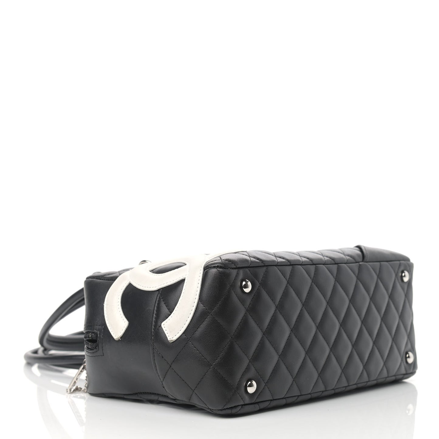 Calfskin Quilted Large Cambon Bowler Black White