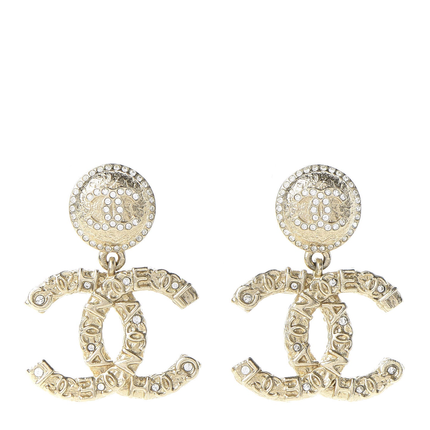 Crystal CC Drop Logo Earrings Gold