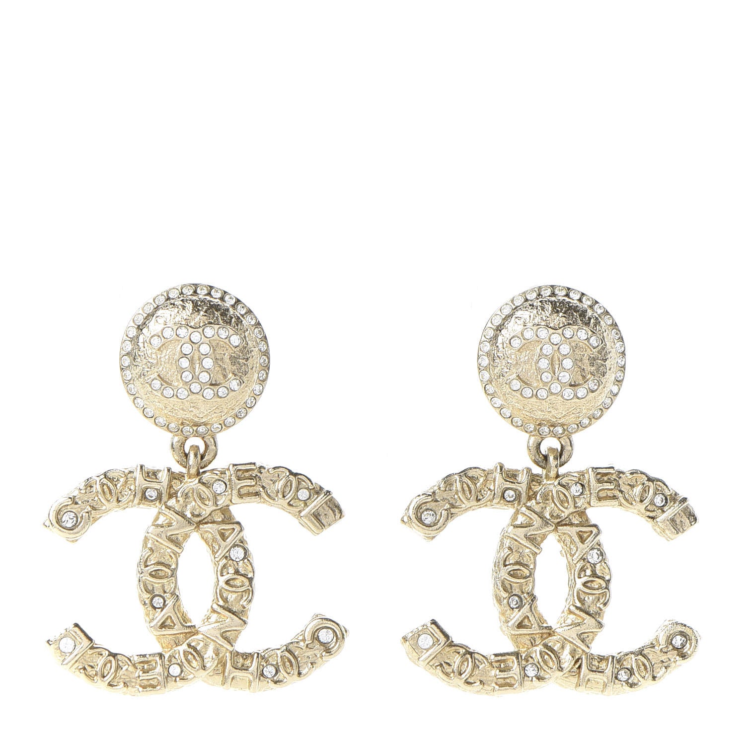 Chanel Crystal CC Drop Logo Earrings Gold 1 of 6