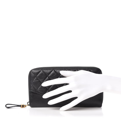 Chanel Aged Calfskin Quilted Large Gabrielle Zip Around Wallet Black 2 of 7