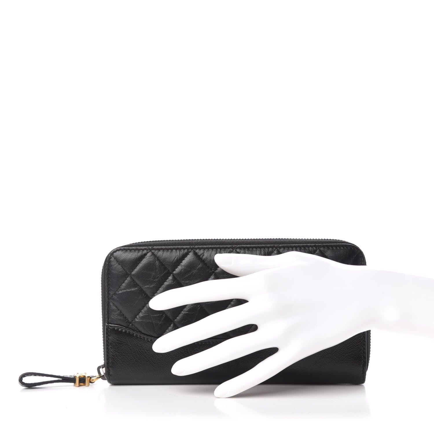 Chanel Aged Calfskin Quilted Large Gabrielle Zip Around Wallet Black 2 of 7