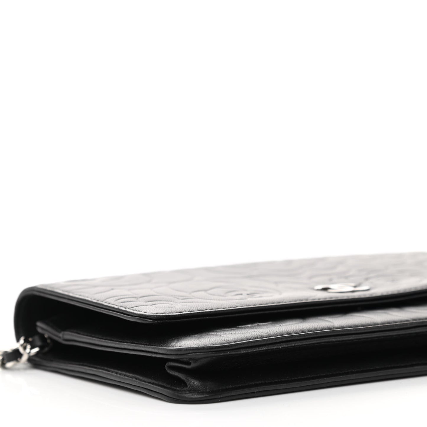 Lambskin Camellia Embossed Wallet on Chain WOC Black