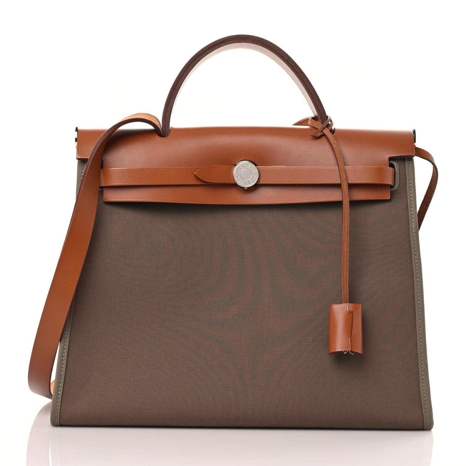 Hermes Vache Hunter Toile Herbag Zip 31 PM Etoupe Dune Fauve 3 of 13