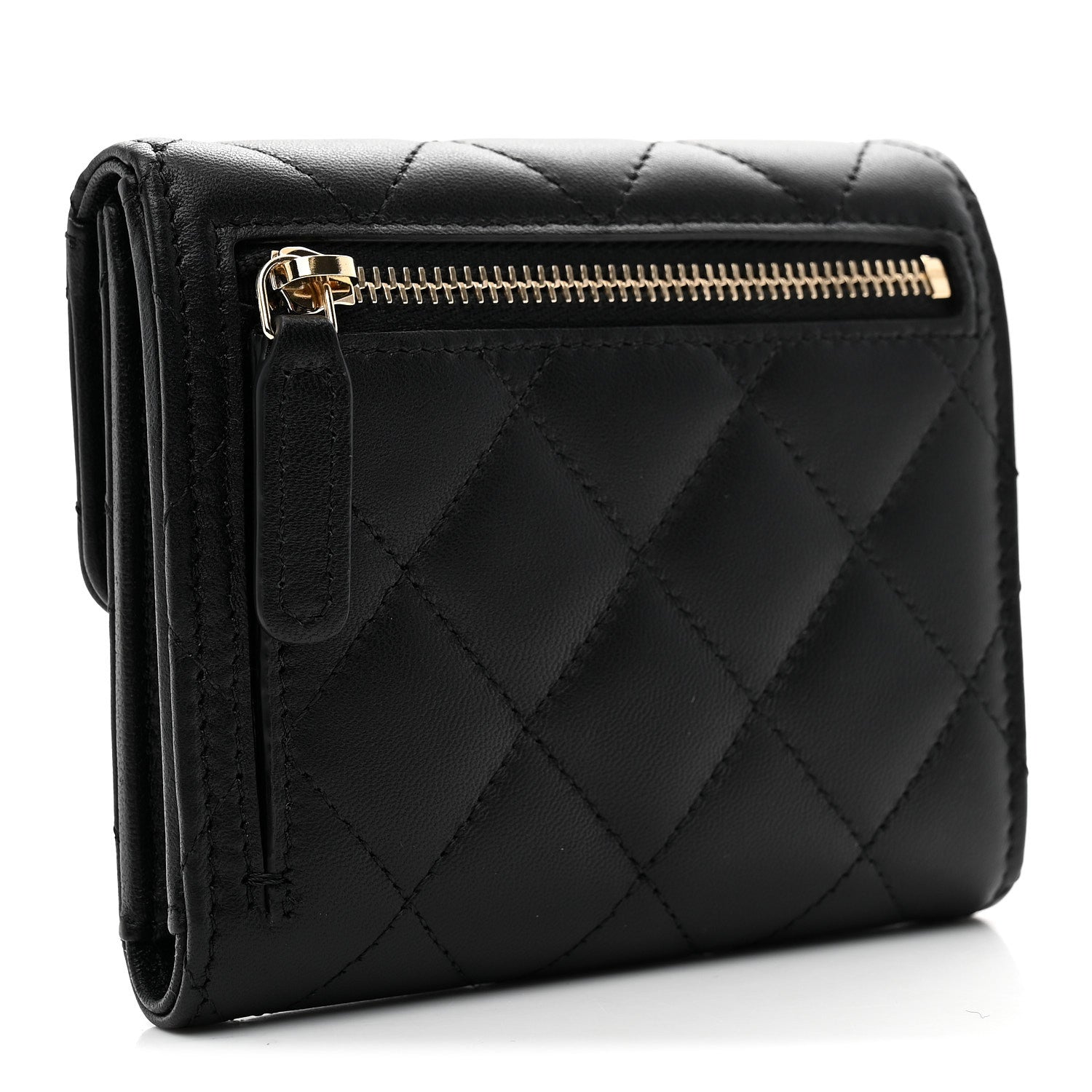 Chanel Lambskin Enamel Quilted Roller Skate Compact Flap Wallet Black 3 of 9