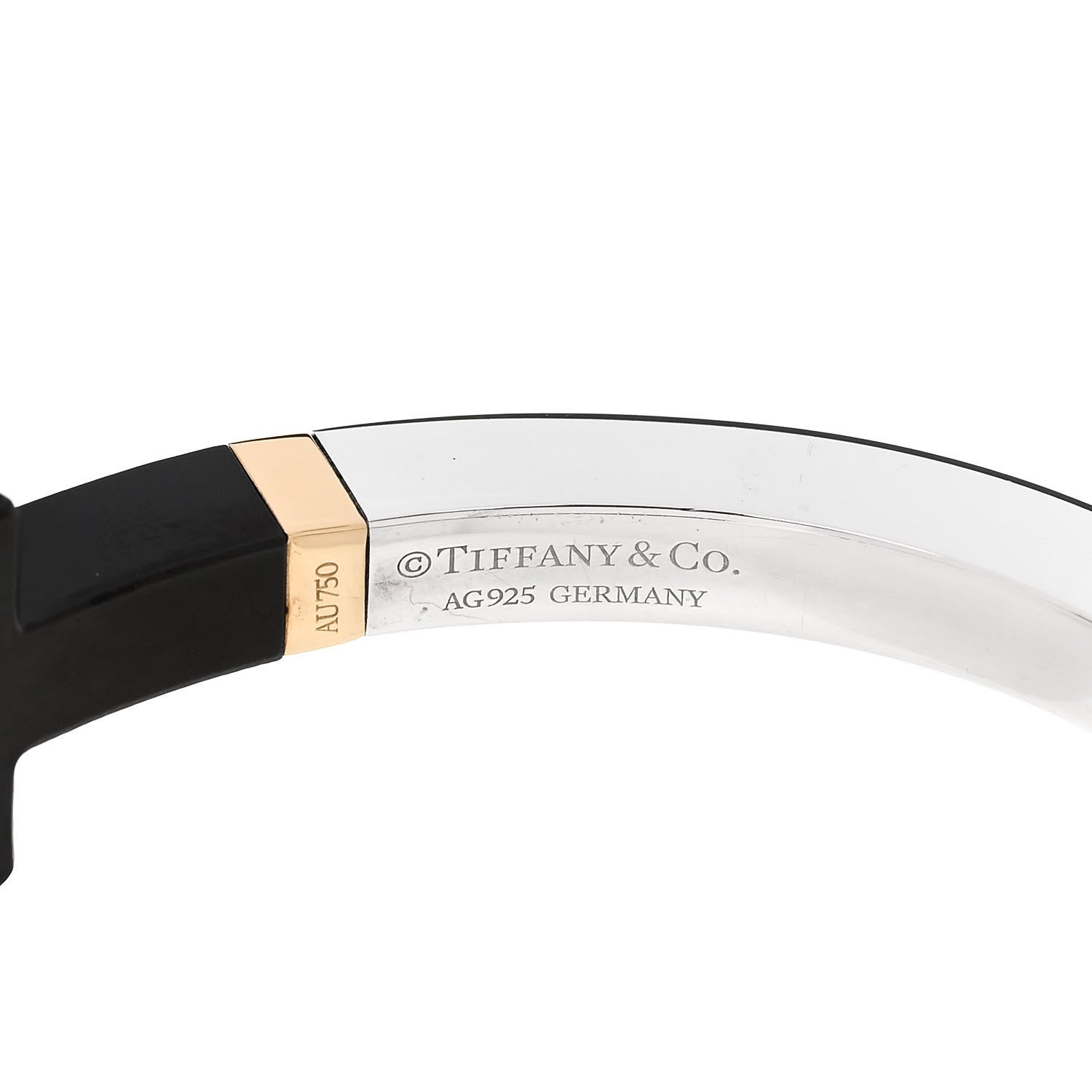 Tiffany Sterling Silver 18K Yellow Gold Black Ceramic T Square Bracelet 3 of 3