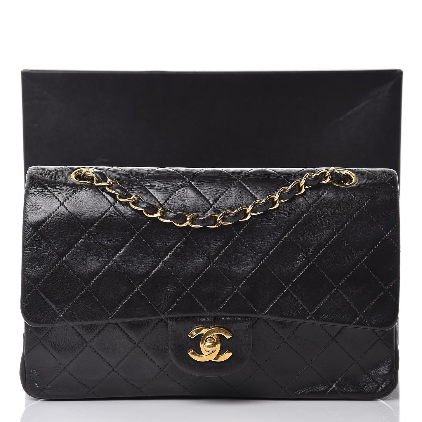 Lambskin Quilted Medium Double Flap Black