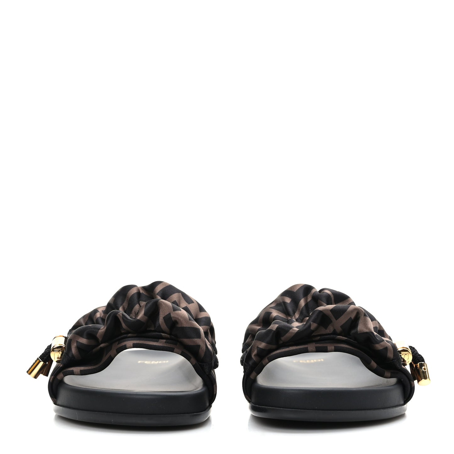 Satin FF Fendi Feel Slide Sandals 37 Tobacco Black