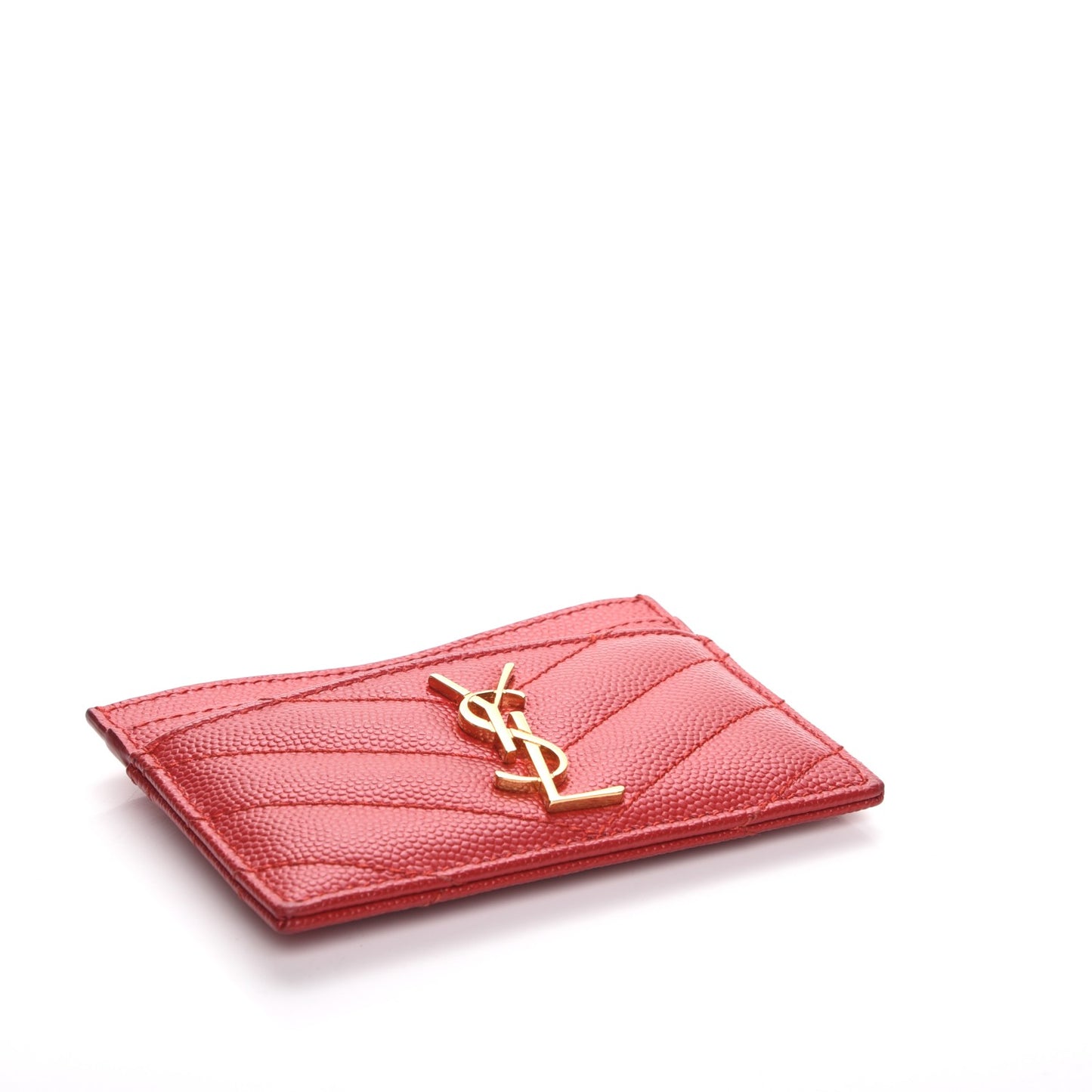 Grain De Poudre Matelasse Chevron Monogram Credit Card Case New Red