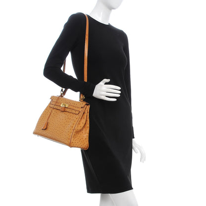 Hermes Ostrich Kelly Retourne 32 Gold 2 of 33