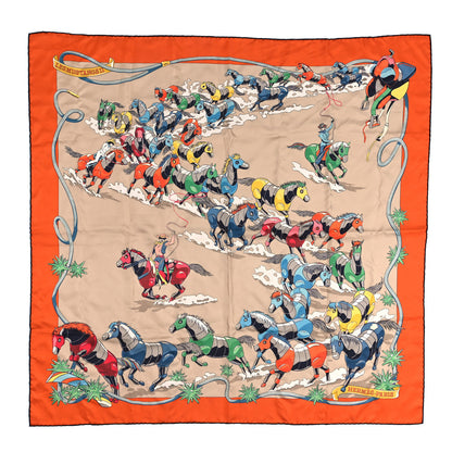 Hermes Silk Les Mustangs Double Face Scarf 90 Potiron Beige Multi 1 of 5
