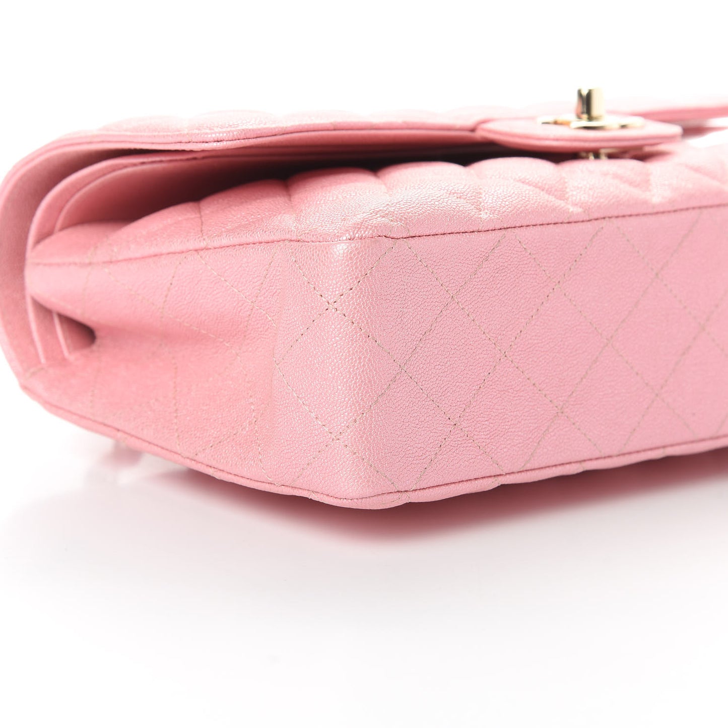 Iridescent Caviar Quilted Medium Double Flap Rose Pink