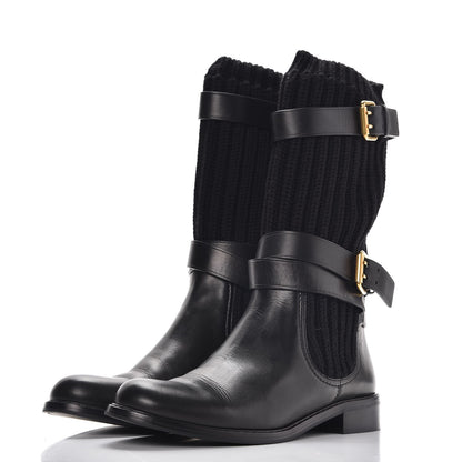 Gucci Calfskin Wool Knit Lockhart Boots 38.5 Black 3 of 7