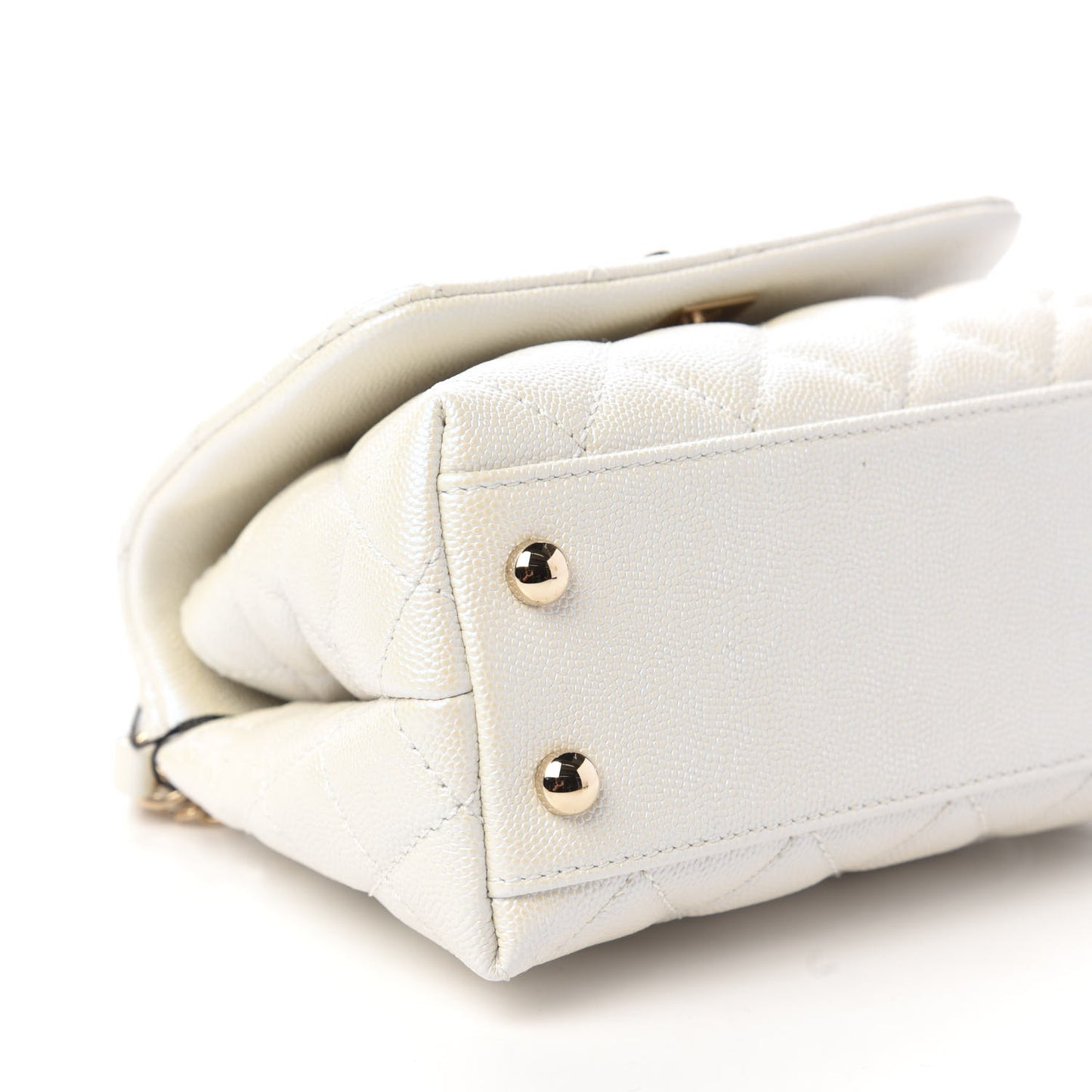 Iridescent Caviar Quilted Extra Mini Coco Handle Flap Ivory