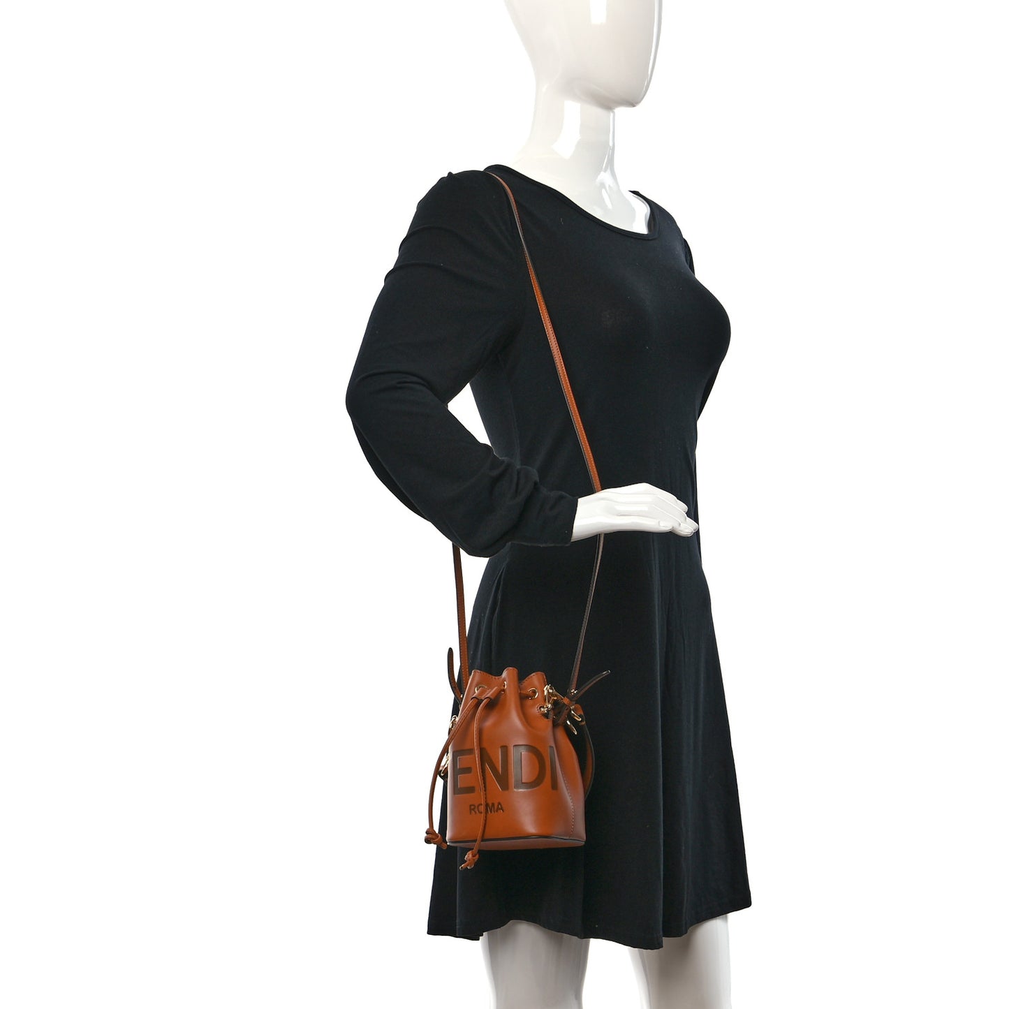 Vitello King F is Fendi Logo Embossed Mini Mon Tresor Bucket Bag Cuoio