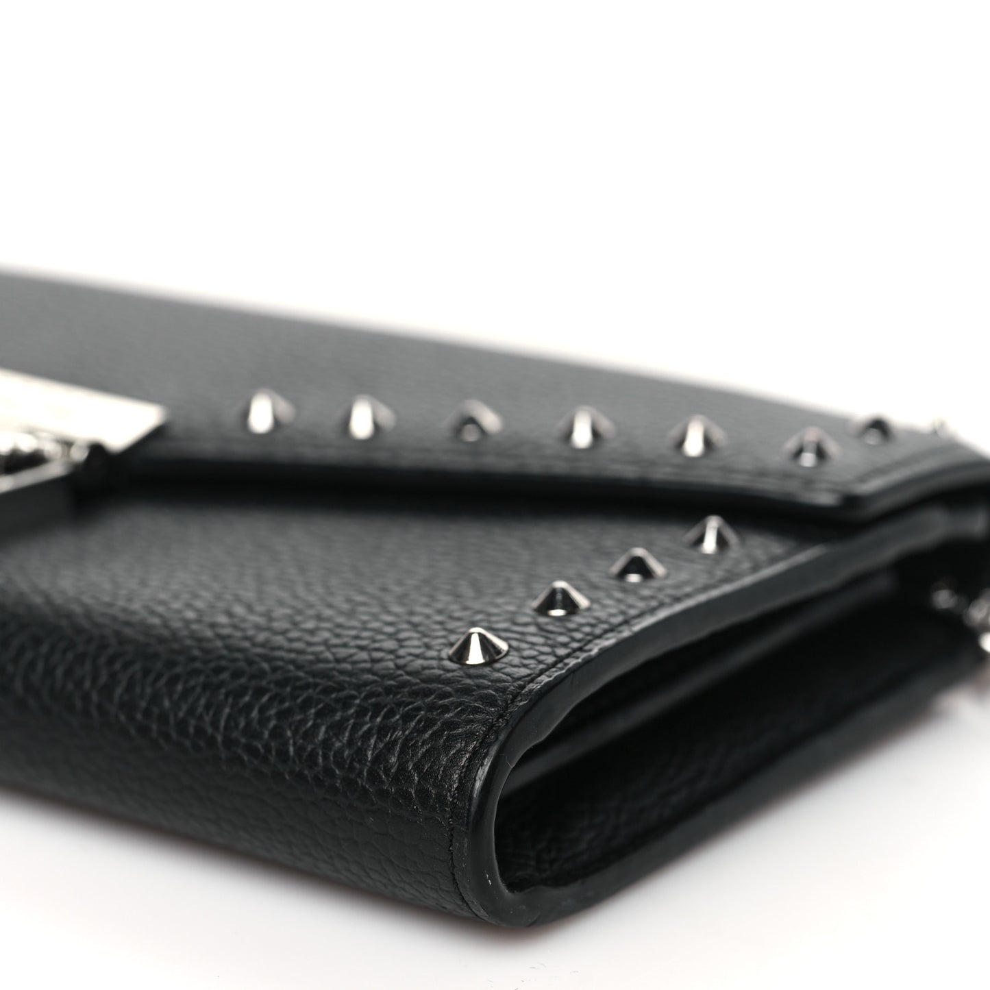 Grained Calfskin Studded Large Patricia Wallet On Chain Black
