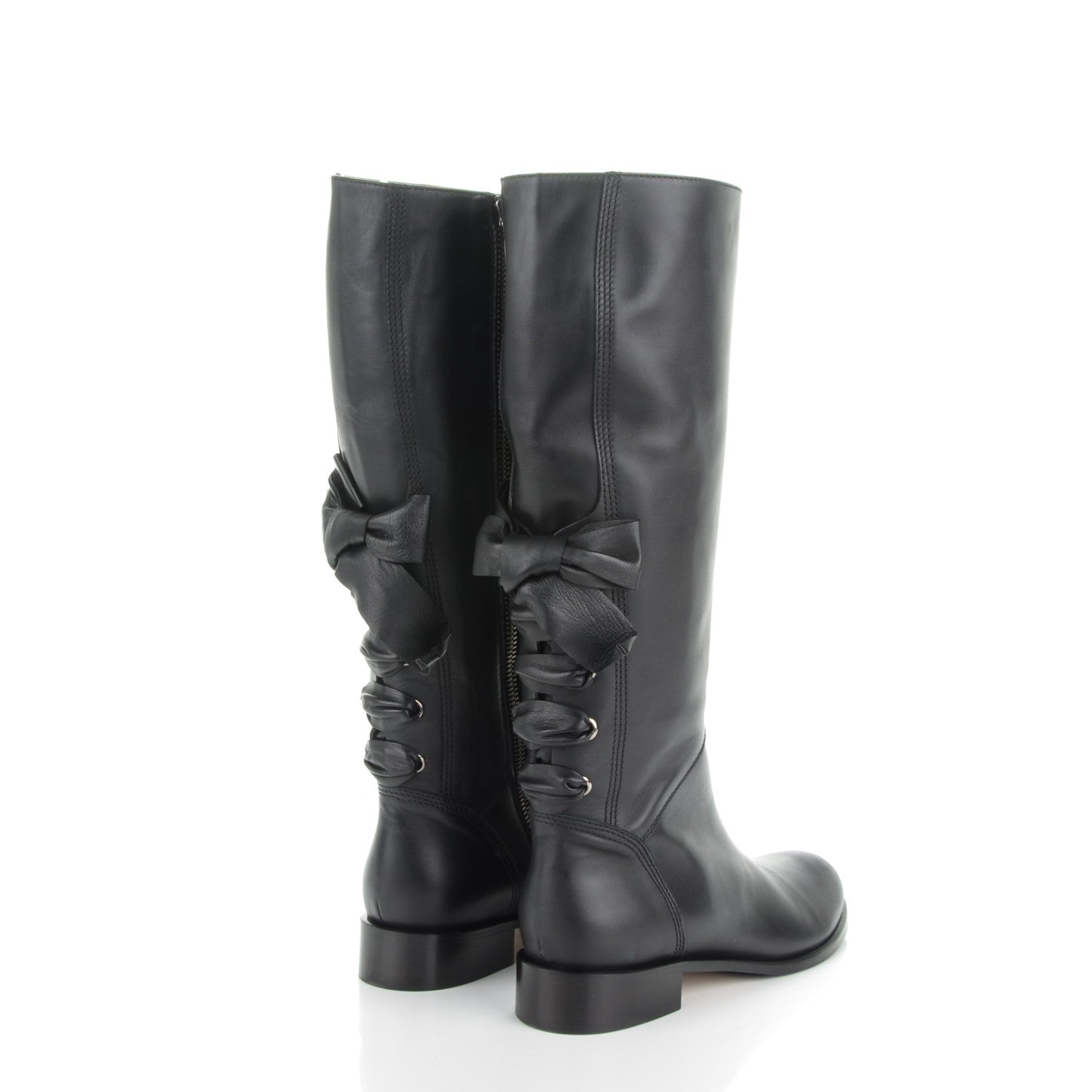 Valentino Garavani Soft Nappa Ascot Ribbon Lace-Up Riding Boots 40 Black 4 of 8