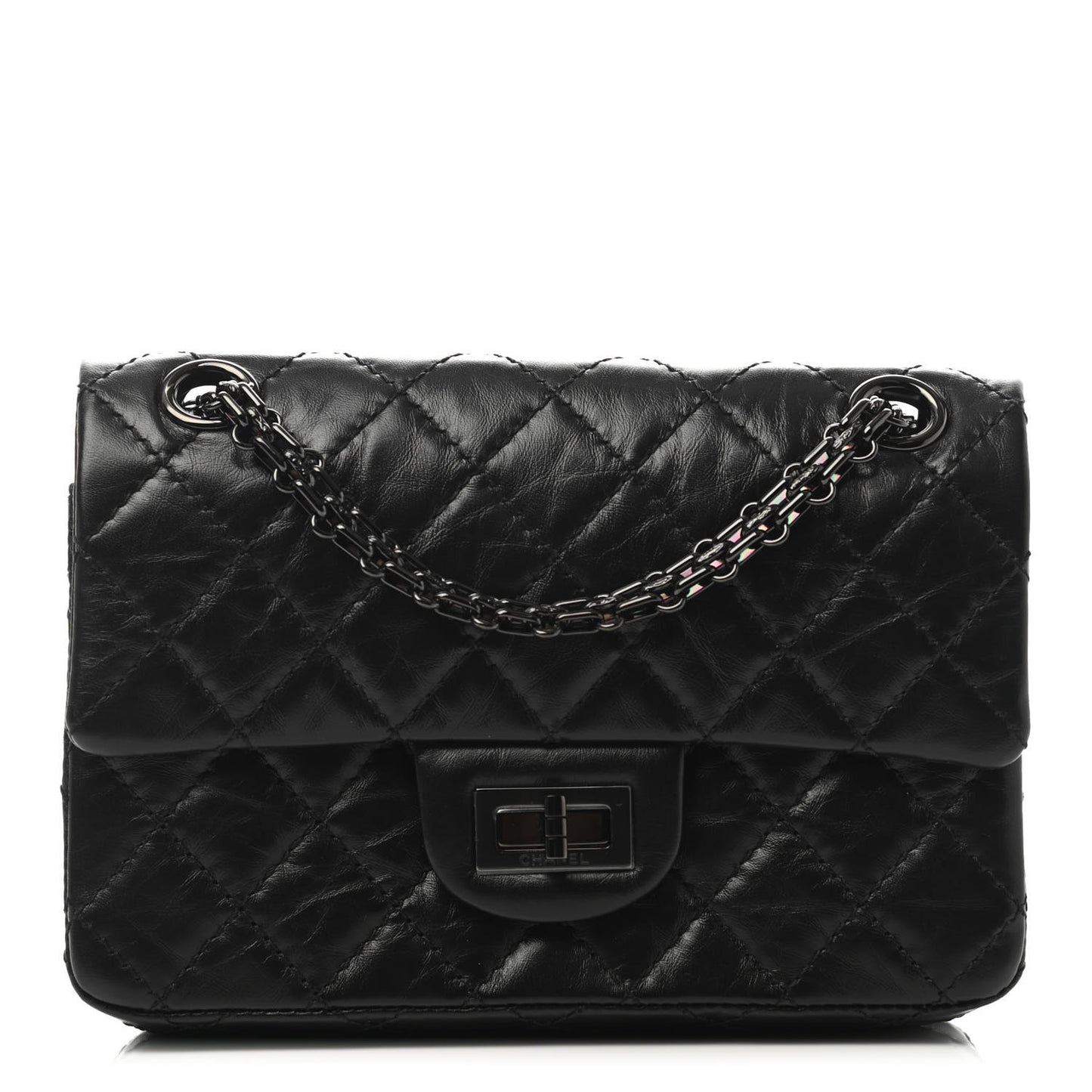 Aged Calfskin Quilted 2.55 Reissue Mini Flap So Black